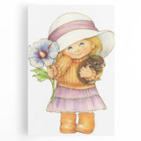 Vintage Girl and Bunny Wall Art - Nursery and Kids Room Print