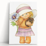 Vintage Girl and Bunny Wall Art - Nursery and Kids Room Print