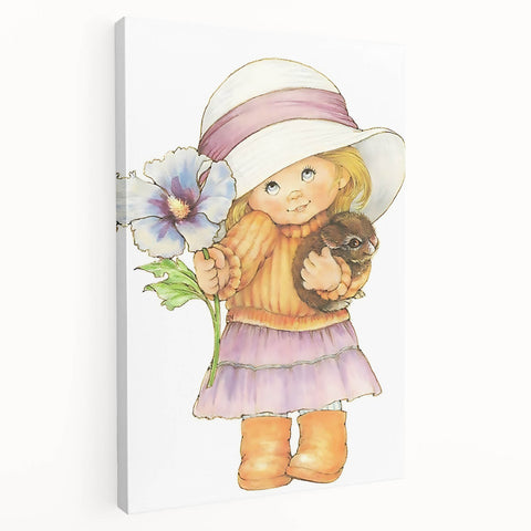 Vintage Girl and Bunny Wall Art - Nursery and Kids Room Print
