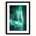 Black-framed landscape artwork depicting a cave scene, showcasing intricate details and vibrant colors, perfect for home decor or office settings.