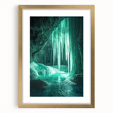 Elegant gold-framed landscape art featuring a serene cave scene, with a mat surrounding the artwork, perfect for enhancing home decor aesthetics.