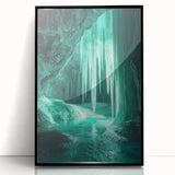 Framed acrylic artwork showcasing a stunning cave landscape design with intricate details, featuring a sleek black frame and a contemporary aesthetic, perfect for modern home decor.
