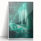 Framed acrylic artwork showcasing a stunning cave landscape design with vibrant colors, elegant white frame, perfect for modern home decor or art enthusiasts.