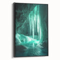 Framed canvas artwork showcasing a stunning landscape of caves with a black side view, enhancing modern decor with natural elements and earthy tones. Ideal for art enthusiasts seeking unique home accents.