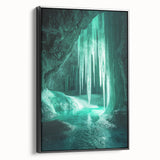Framed canvas artwork showcasing a stunning landscape of caves with a black side view, enhancing modern decor with natural elements and earthy tones. Ideal for art enthusiasts seeking unique home accents.