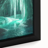 Framed canvas artwork depicting a vibrant landscape with intricate cave formations, showcasing rich colors and detailed textures, perfect for home decor.