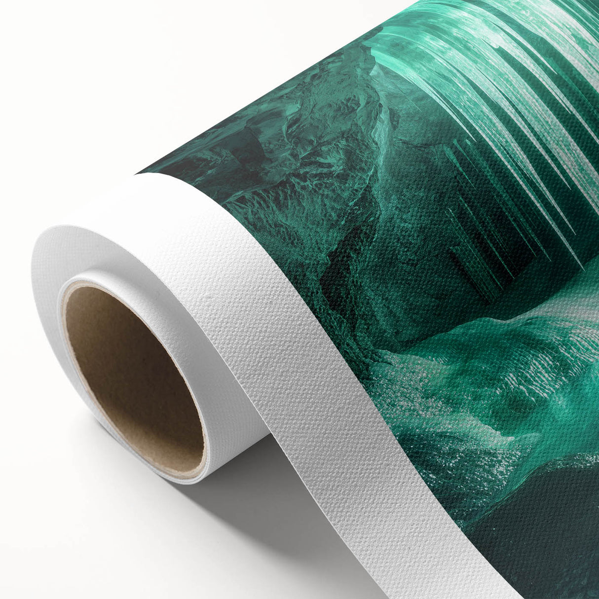 Stunning rolled canvas depicting a vibrant landscape scene with caves and natural elements, showcasing rich colors and intricate details, ideal for home decor.