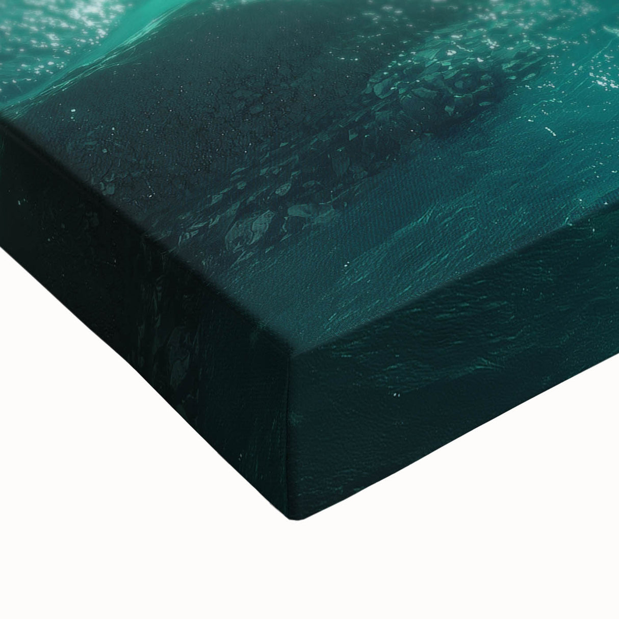 Close-up of a stretched canvas artwork depicting a vibrant landscape with intricate cave formations, showcasing rich colors and textures ideal for home decor.