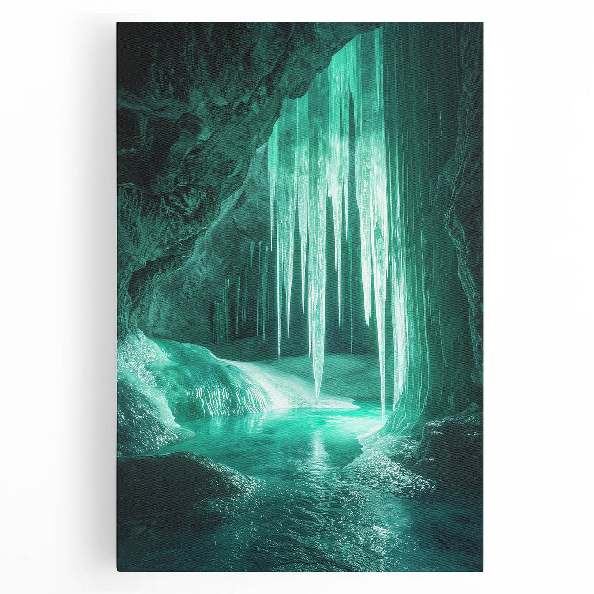 Stretched canvas artwork showcasing a vibrant landscape with intricate cave formations, designed to enhance modern home decor with its rich colors and textures.