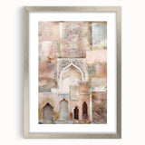 Abstract architecture wall art framed with a silver mat, showcasing geometric shapes and modern design elements, perfect for contemporary home decor.