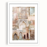 Abstract architectural wall art framed with a white mat, showcasing geometric shapes and soft color gradients, perfect for modern home decor.