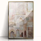 Framed abstract architecture wall art in gold tones, showcasing a modern design with clean lines, ideal for contemporary home decor and stylish interiors.