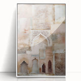 Framed abstract architecture wall art featuring a white front view with intricate geometric patterns, ideal for modern home decor and artistic expression.