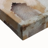 Abstract architectural wall art on stretched canvas, showcasing intricate geometric patterns in shades of blue and gold, perfect for modern decor enhancement.