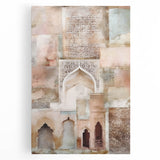 Abstract architectural wall art printed on stretched canvas, showcasing dynamic shapes and vibrant colors, perfect for modern home decor.