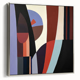 Abstract geometric framed canvas artwork with a silver frame, showcasing intricate patterns and a modern aesthetic. Ideal for contemporary home decor, this piece adds a touch of elegance and sophistication to any room.