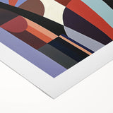 Abstract geometric design on rolled canvas showcasing vibrant colors and intricate shapes, perfect for modern home decor. Packaged securely in a cardboard tube for safe delivery.