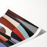 Abstract geometric rolled print showcasing vibrant colors and intricate patterns, ideal for modern home decor, packaged securely in a protective cardboard tube.