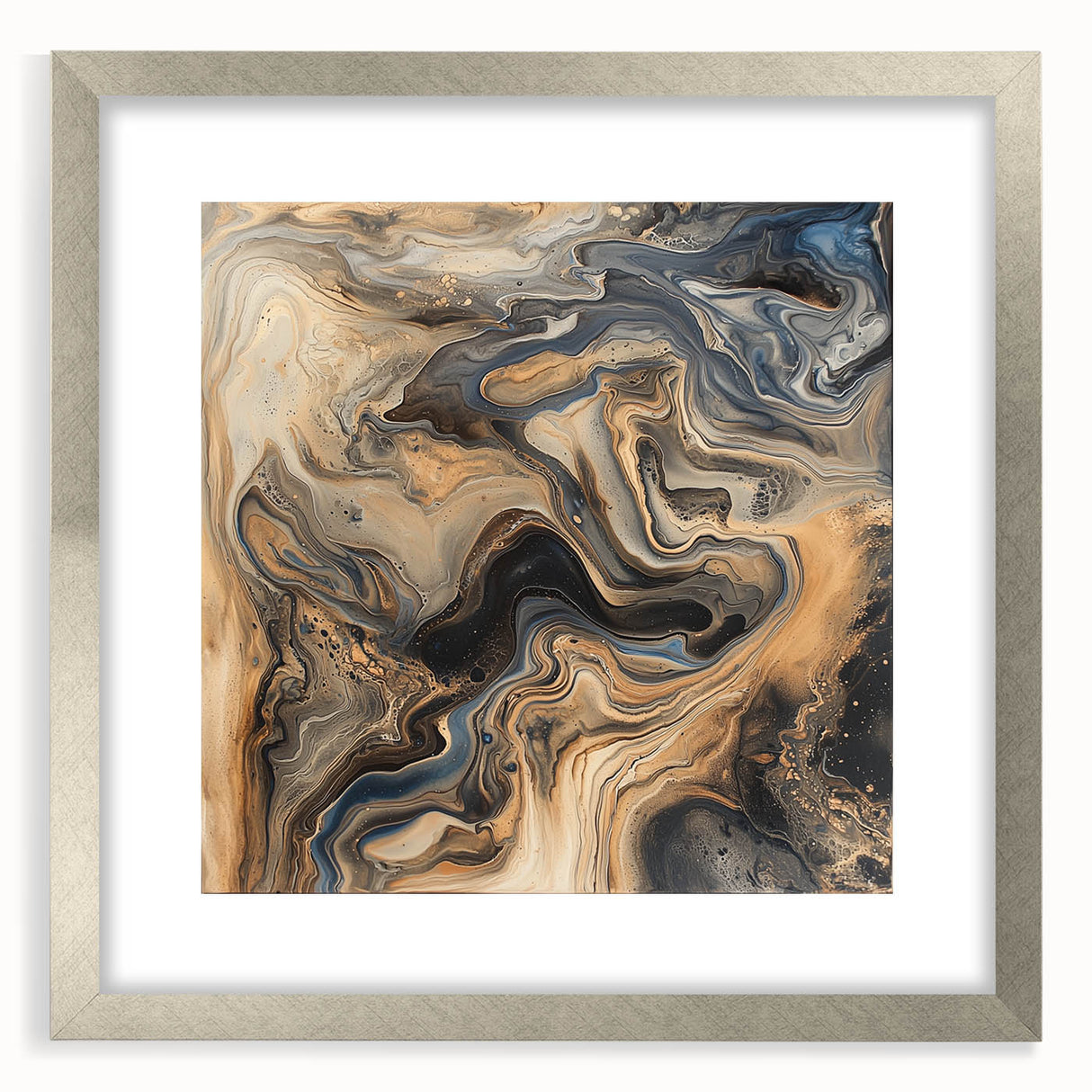 Abstract splatter frame with a silver matte finish, showcasing colorful paint splatters on a white background, perfect for modern art decor in contemporary settings.