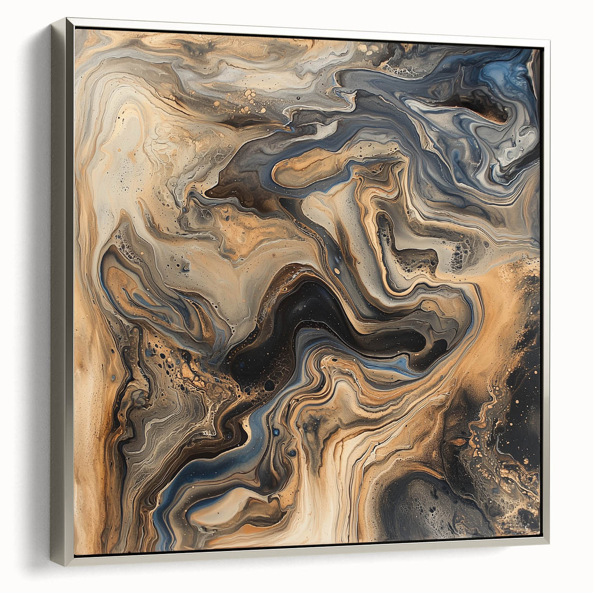 Framed abstract wall art canvas featuring colorful splatters and a sleek silver frame, adding a contemporary touch to any decor. Ideal for modern living spaces.