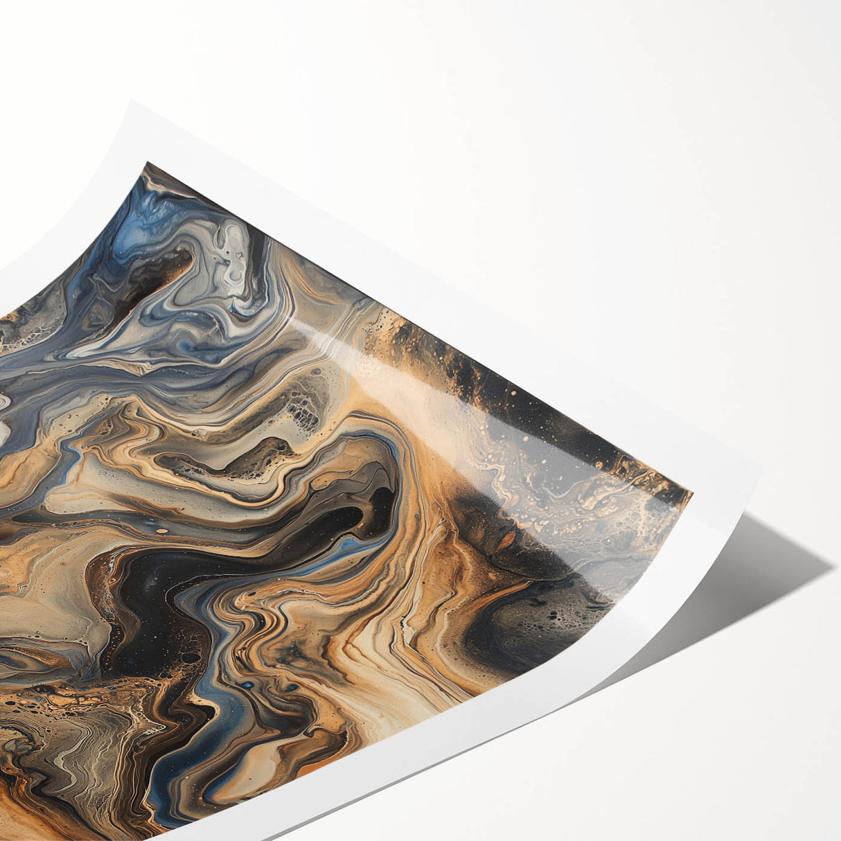 Abstract splatter art print showcasing vibrant colors and dynamic patterns on a rolled canvas, ideal for modern home decor and artistic interiors.
