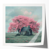 Extra large wall art depicting a serene village scene with muted earth tones on glossy photo paper.