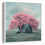 Framed canvas vintage poster art of colorful cottages, ideal for extra large living room wall decor.