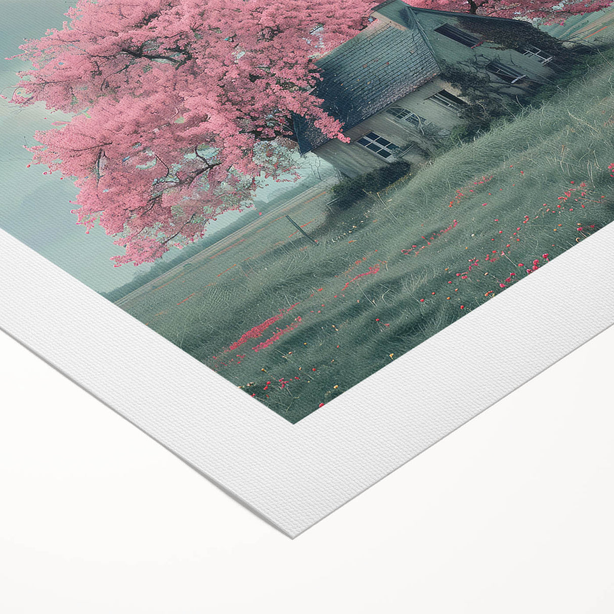 Art deco poster of colorful cottages on a rolled canvas, ideal for dining room wall art.