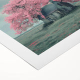 Art deco poster of colorful cottages on a rolled canvas, ideal for dining room wall art.