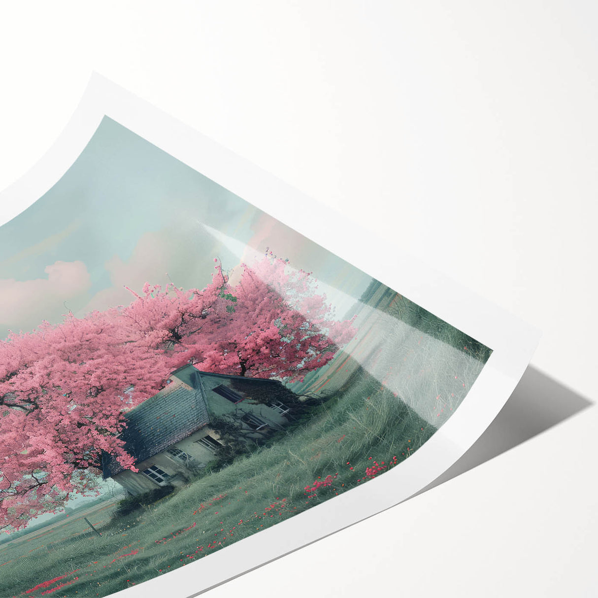 Extra large wall art featuring line art flowers in black and white, printed on rolled canvas.