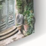 Mid-century modernist acrylic glass art featuring a close-up of a French door, ideal for dining room art.