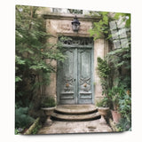 Acrylic print of a large abstract depiction of a French door architecture in muted beige and cream tones.