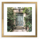 Extra large abstract art print featuring textured French door design in muted gold tones on a framed canvas.