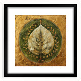 Framed wall art featuring a botanical design with colorful flowers and leaves, set in a sleek black frame with a mat, ideal for home decor.