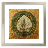 Framed wall art featuring a vibrant floral and botanical design with green leaves and colorful flowers, set in a sleek silver frame, perfect for home decor.