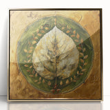 Framed acrylic wall art featuring a vibrant floral design with gold accents, showcasing colorful flowers and lush green leaves, perfect for home decor.