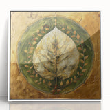 Framed wall art featuring a vibrant floral and botanical design with green leaves and colorful flowers, showcased in a sleek white frame, ideal for home decor.