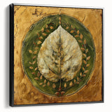 Framed canvas wall art featuring a vibrant floral design with intricate leaves, set against a black background, showcasing a modern aesthetic perfect for home decor.