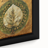 Close-up of a vibrant floral and botanical wall art design on a framed canvas, showcasing intricate details of colorful flowers and lush leaves, perfect for home decor.