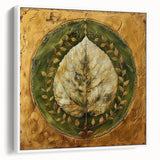 Framed canvas wall art featuring a vibrant floral and botanical design, showcasing intricate details of leaves and flowers against a white background, perfect for home decor.