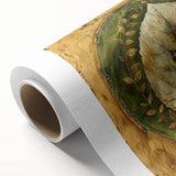 Rolled canvas art showcasing a vibrant floral design with intricate botanical leaves, ideal for home decor, elegantly packaged in a protective tube.