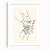 Abstract art print featuring swirling patterns in muted earth tones, framed with a white mat, ideal for dining room decor.