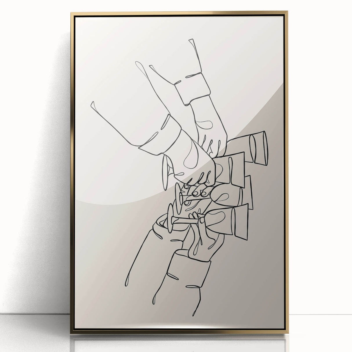 Art deco poster of assorted beverages in muted gold and black tones, acrylic framed, ideal for modern kitchen decor.