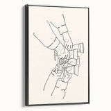 Black and white vintage poster art of a tranquil landscape on framed canvas, ideal for bedroom wall decor.