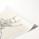 Extra large wall art featuring line art flowers in black on a white background, ideal for large living room decor.