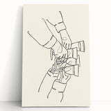 Large black and white stretched canvas featuring a minimalist design of assorted kitchen utensils.