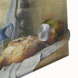 Close-up of large abstract wall art featuring assorted fruits in vibrant colors on acrylic glass.