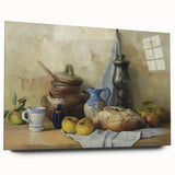 Large abstract wall art featuring assorted fruits in vibrant colors on acrylic glass, ideal for bedroom or dining room decor.