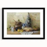 Extra large abstract art print featuring vibrant, textured depiction of assorted fruits, framed in black.