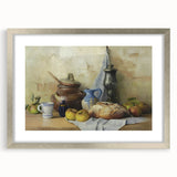 Textured art featuring abstract fruit designs in vibrant colors on a silver-framed canvas, suitable for bedroom decor.